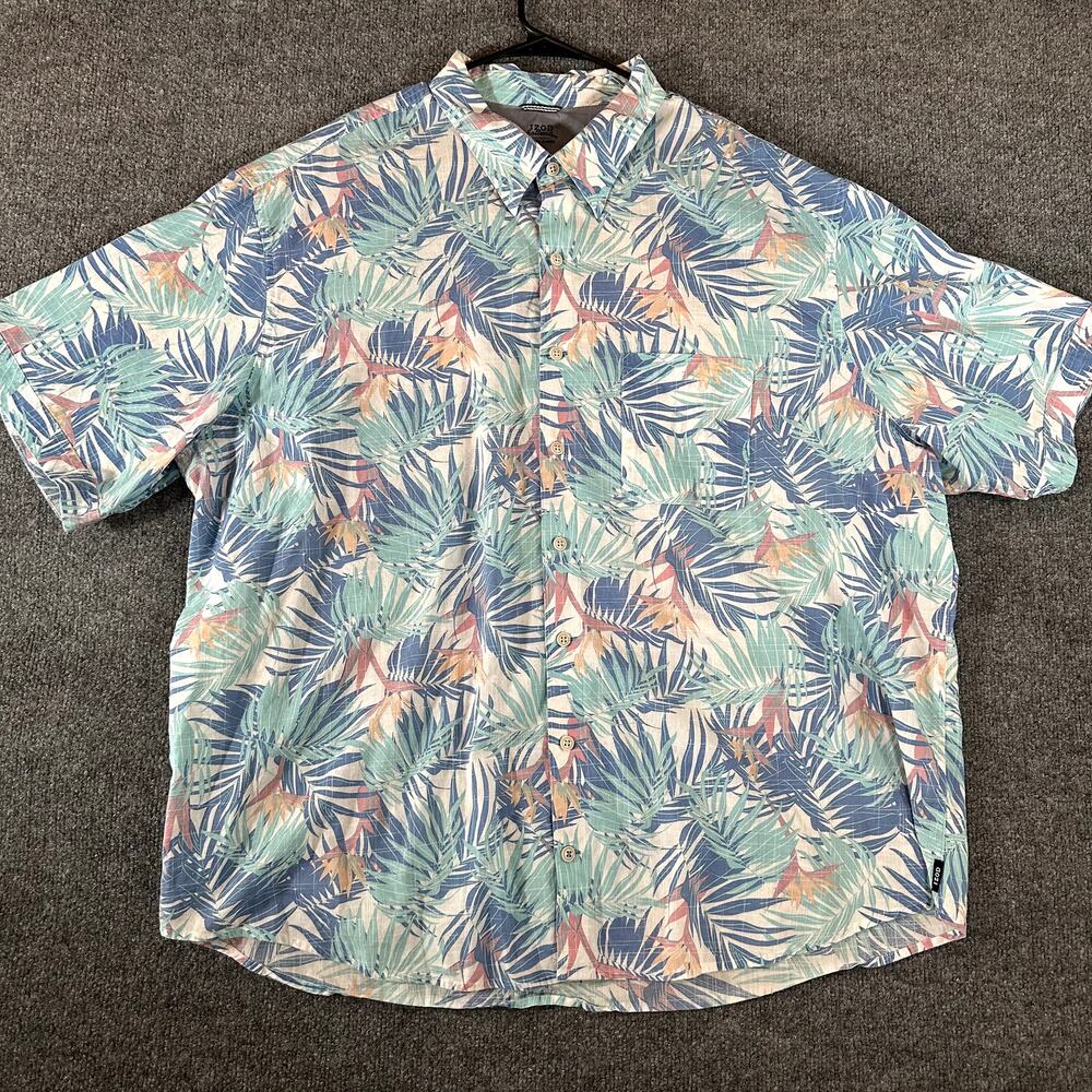 IZOD Saltwater Shirt Mens 3XLT Tropical Hawaiian Floral Palm Cotton Button Up